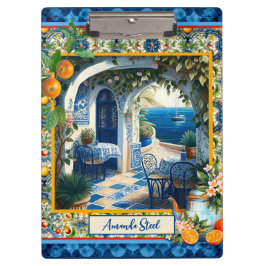 Blaue Kacheln aus sizilianischem Mittelmeer Klemmbrett