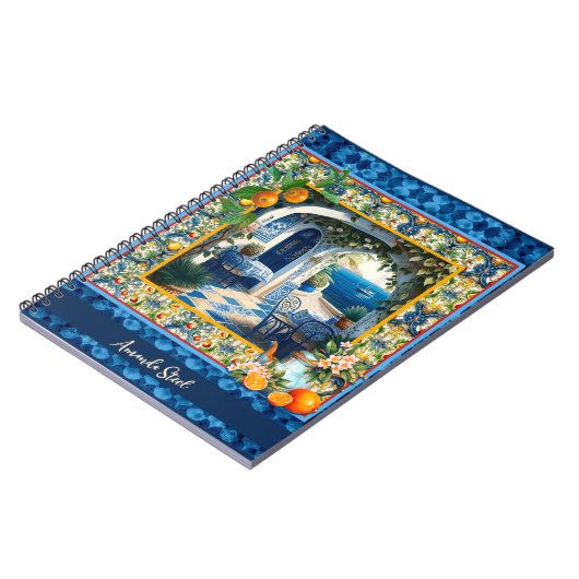 Blaue Kacheln aus sizilianischem Mittelmeer Notizblock (Linke Seite)