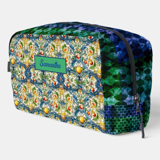 Blaue Kacheln aus sizilianischem Mittelmeer Waschbeutel (Rechte Ecke)