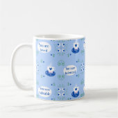Blaue Kaffeetasse mit affirmativem Thema Tasse (Links)