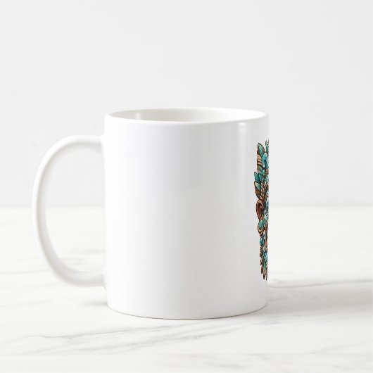 Blaue Kaffeetasse mit geschnitztem Wächter (Links)