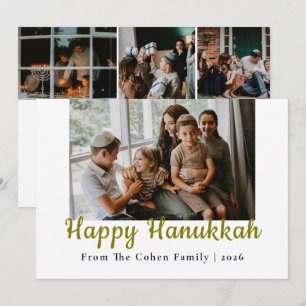 Blaue Kalligrafie Glücklichstes Chanukka Familie 4 Feiertagskarte