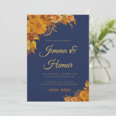 Blaue Kalligrafie mit Sun-Blume Einladung (Stehend Vorderseite)