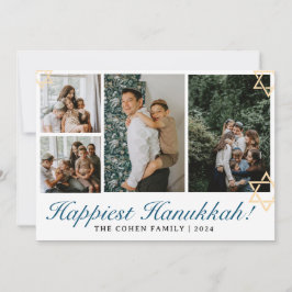 Blaue Kalligraphie Gerne Hanukkah Familie 4 Foto Feiertagskarte