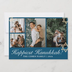 Blaue Kalligraphie Gerne Hanukkah Familie 4 Foto Feiertagskarte