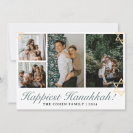Blaue Kalligraphie Gerne Hanukkah Familie 4 Foto Feiertagskarte