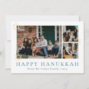 Blaue Kalligraphie Happiest Hanukkah Familie 3 Fot Feiertagskarte