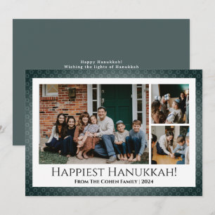Blaue Kalligraphie Happiest Hanukkah Familie 3 Fot Feiertagskarte