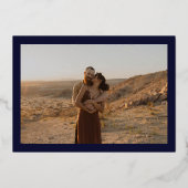 Blaue, kalte Namen Rose Gold 3 Fotos Hochzeit Folieneinladung (Rückseite)