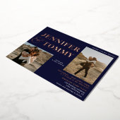 Blaue, kalte Namen Rose Gold 3 Fotos Hochzeit Folieneinladung (Gedreht)