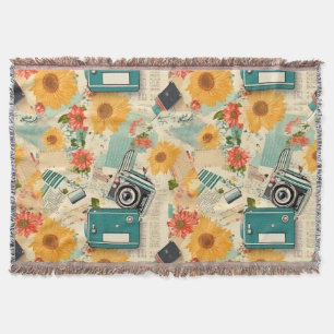 Blaue Kamera Goldene Sonnenblume Sommer Collage Decke