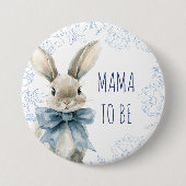 Blaue Kaninchen-Mama als Babydusche Button (Vorderseite)