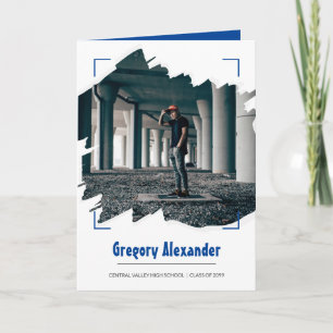 Blaue Kantige Abstrakte Pinselstrich Foto-Abschlus Einladung