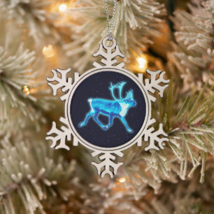 Blaue Karibik (Reindeer) Schneeflocken Zinn-Ornament