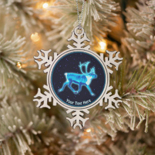 Blaue Karibik (Reindeer) Schneeflocken Zinn-Ornament