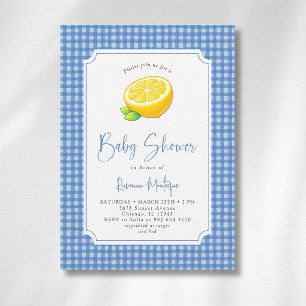 Blaue karierte Baby Shower Einladung mit Zitrone f