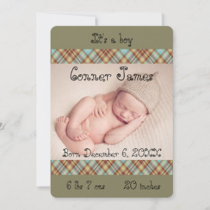 Blaue karierte Babyjungen-Fotoankündigung Ankündigung