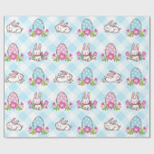 Blaue Karierte Bunnies und Eier Geschenkpapier (Flach)