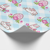 Blaue Karierte Bunnies und Eier Geschenkpapier (Ecke)