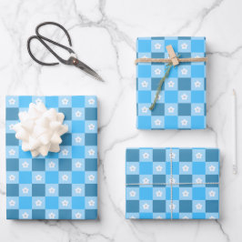Blaue Karierte Floral Geschenkpapier Set