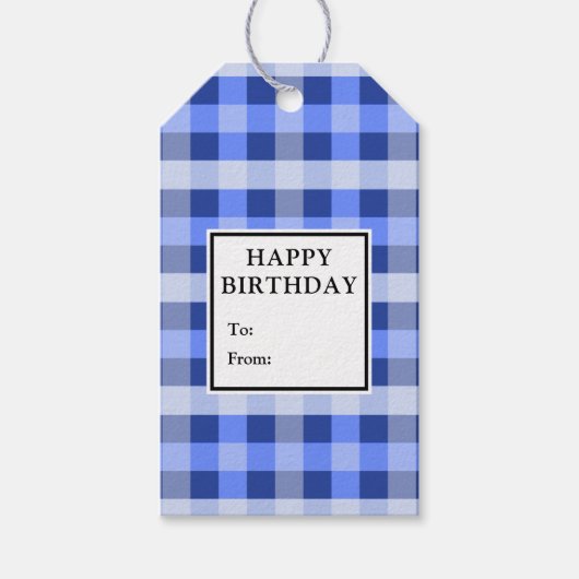 Blaue Karierte Geburtstagsgeschenke Geschenkanhänger (Vorderseite)