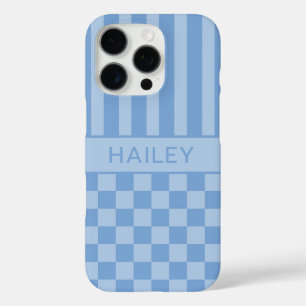 Blaue Karierte Gestreifte Personalisierte iPhone 16 Pro Hülle
