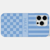 Blaue Karierte Gestreifte Personalisierte Case-Mate iPhone Hülle (Rückseite (Horizontal))