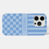Blaue Karierte Gestreifte Personalisierte Case-Mate iPhone Hülle (Rückseite (Horizontal))