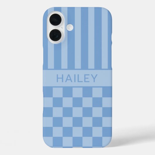 Blaue Karierte Gestreifte Personalisierte Case-Mate iPhone Hülle (Rückseite)