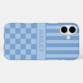 Blaue Karierte Gestreifte Personalisierte Case-Mate iPhone Hülle (Rückseite (Horizontal))