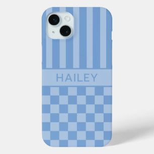 Blaue karierte gestreifte personalisierte Hülle