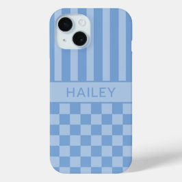 Blaue karierte gestreifte Personalisierung Case-Mate iPhone Hülle
