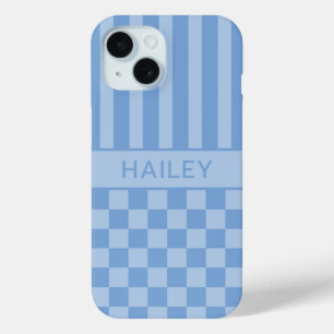 Blaue karierte gestreifte Personalisierung Case-Mate iPhone Hülle