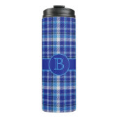 Blaue Karierte Monogramm-Thermaltumbler Thermosbecher (Vorderseite)