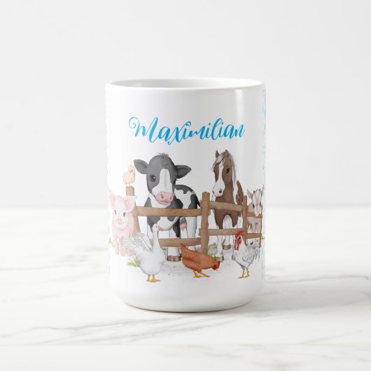 Blaue Karierte Muster Landtiere Kaffeezucht Tasse (Mittel)