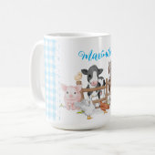 Blaue Karierte Muster Landtiere Kaffeezucht Tasse (Vorderseite Links)