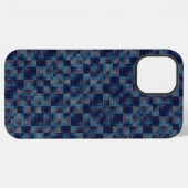 Blaue karierte Überlagerung mit Leinwandstoffaspek iPhone Hülle (Rückseite (Horizontal))