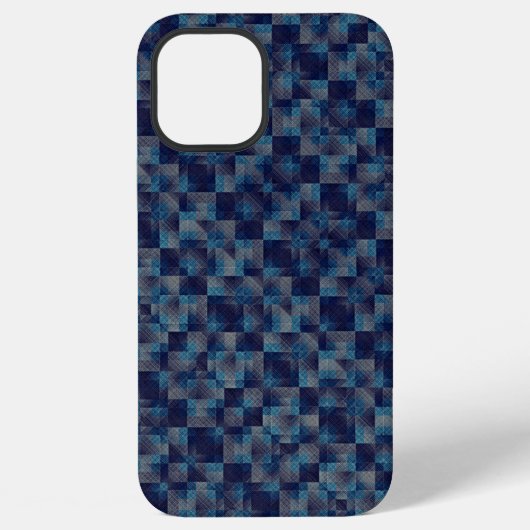 Blaue karierte Überlagerung mit Leinwandstoffaspek iPhone Hülle (Rückseite)