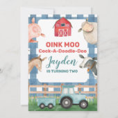 Blaue Karierte und Traktorfarm Einladung zum Gebur (Rückseite)