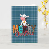 Blaue Karierte Weihnachtskuh Weihnachtskarte Karte (Gelbe Blume)