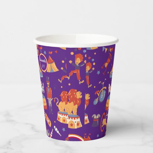 Blaue Karnevalskinder’ Birthday Circus Pattern Clo Pappbecher (Links)