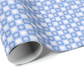 Blaue Karo-Daisy Retro  Geschenkpapier (Rolleneckpunkt)