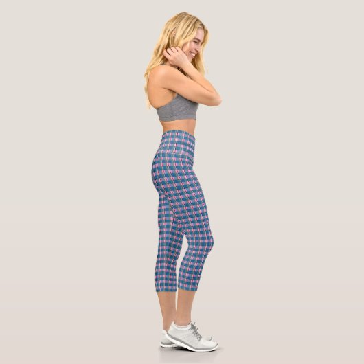 Blaue Karo-Hose mit hoher Taille Capri Leggings (Rechts)