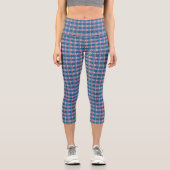 Blaue Karo-Hose mit hoher Taille Capri Leggings (Vorderseite)