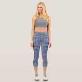 Blaue Karo-Hose mit hoher Taille Capri Leggings (Vorderseite)