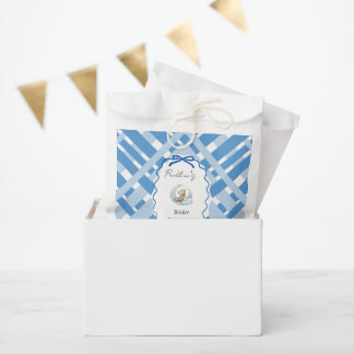 Blaue Karo Jungen-Baby-Party-Bären-Schleifen Geschenktütchen