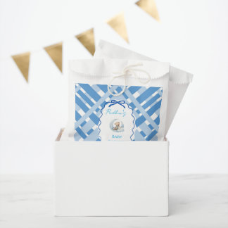 Blaue Karo Jungen-Baby-Party-Bären-Schleifen Geschenktütchen