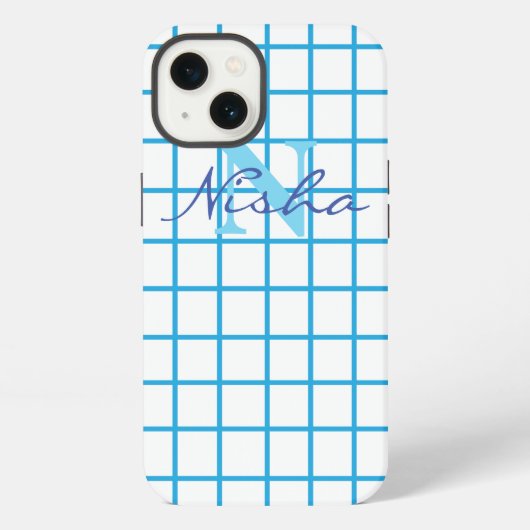 Blaue Karo-Monogramm iPhone Hülle (Rückseite)