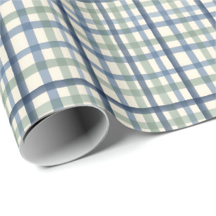 Blaue Karo-Muster Vintage Staubblau-Sagegrün Geschenkpapier