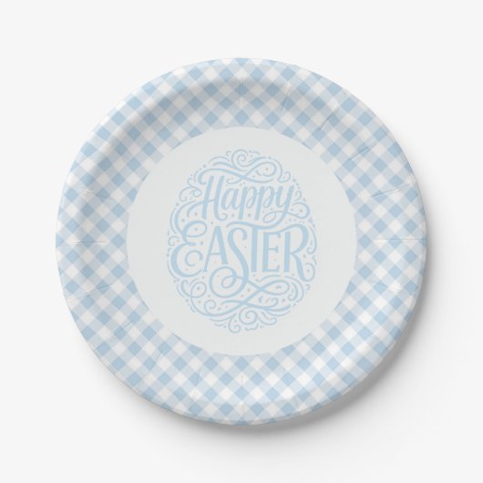 Blaue Karo-Ostern Pappteller (Vorderseite)